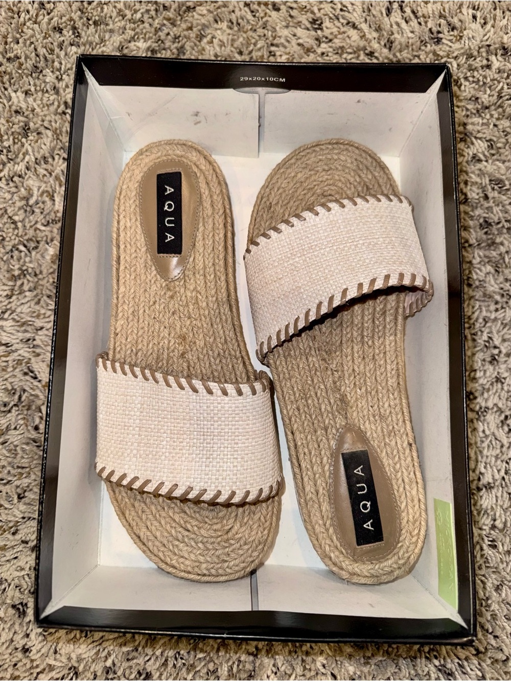 AQUA Raffia Espadrille Slide Sandals Tan/White Jute Insole Women's 9.5B